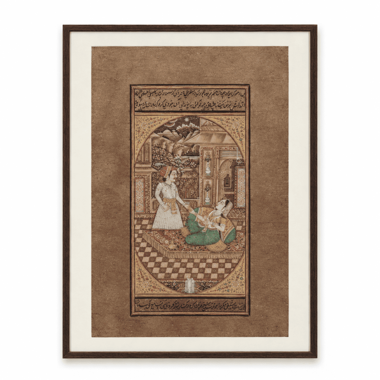 Mughal Royal Couple Painting | Handmade Oval-Frame Miniature