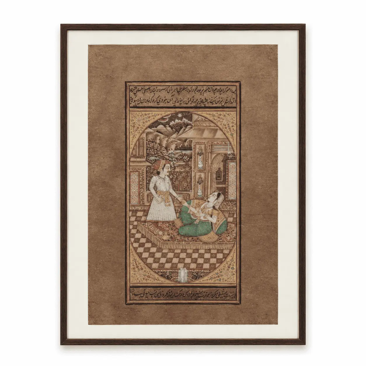Mughal Royal Couple Painting | Handmade Oval-Frame Miniature