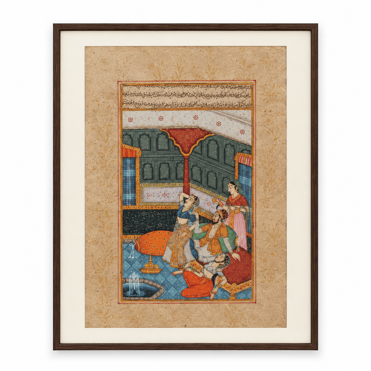 Mughal Palace Love Scene Painting | Handmade Nayika-Style Miniature