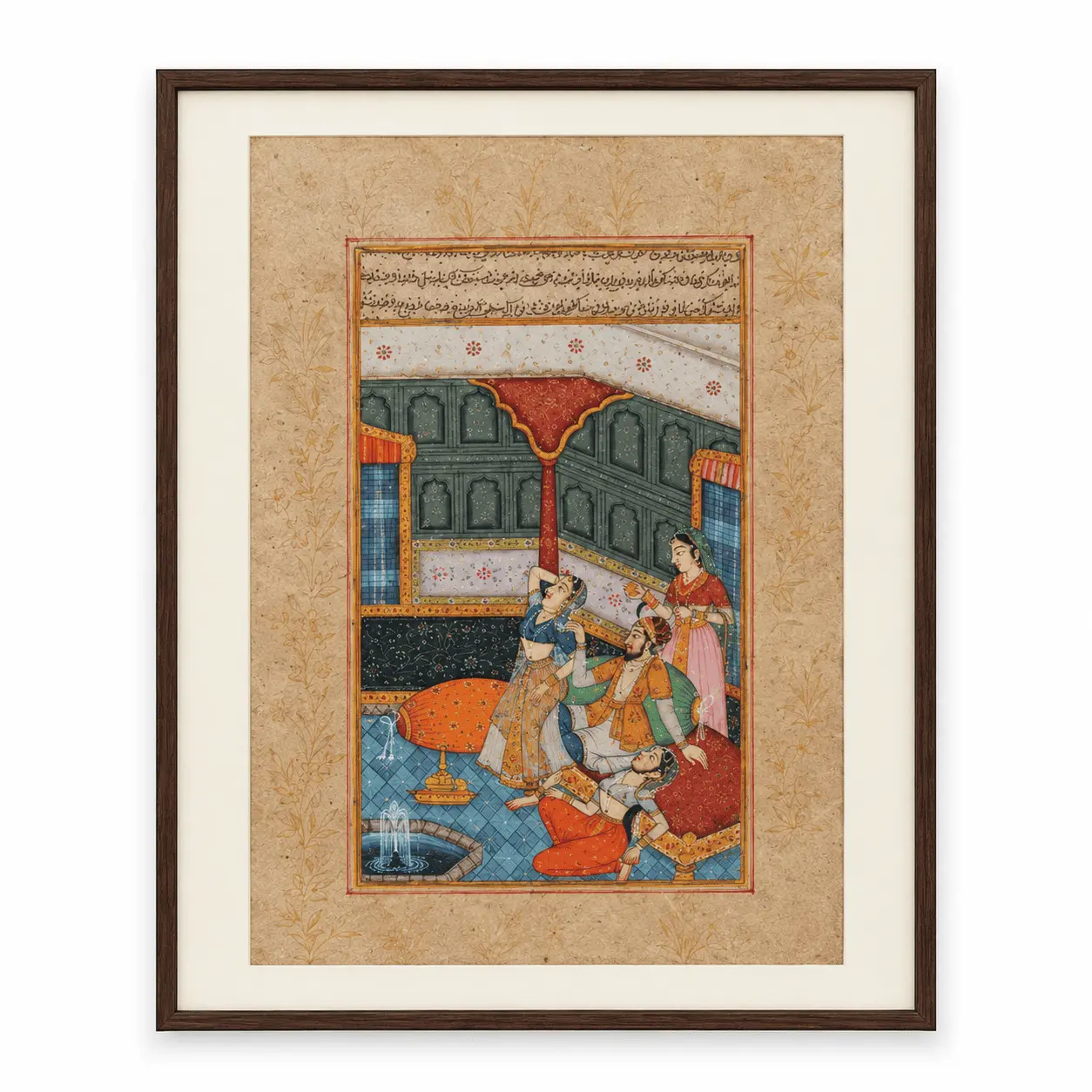Mughal Palace Love Scene Painting | Handmade Nayika-Style Miniature