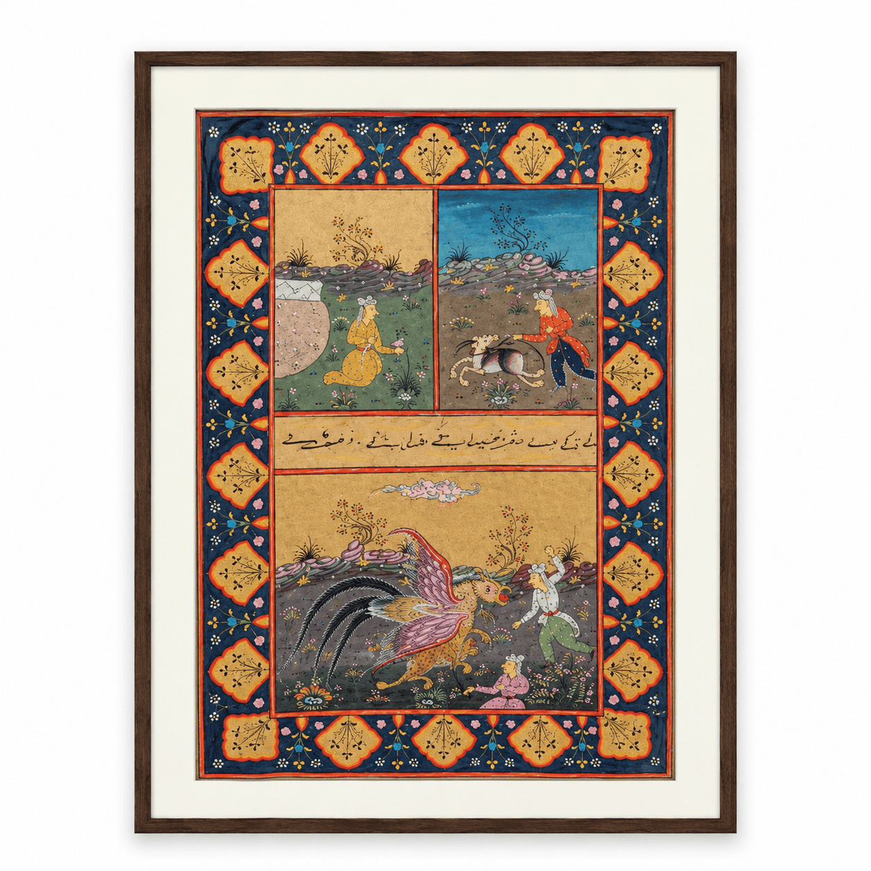 Persian Mythical Creature Painting | Simurgh & Leopard — Handmade Miniature