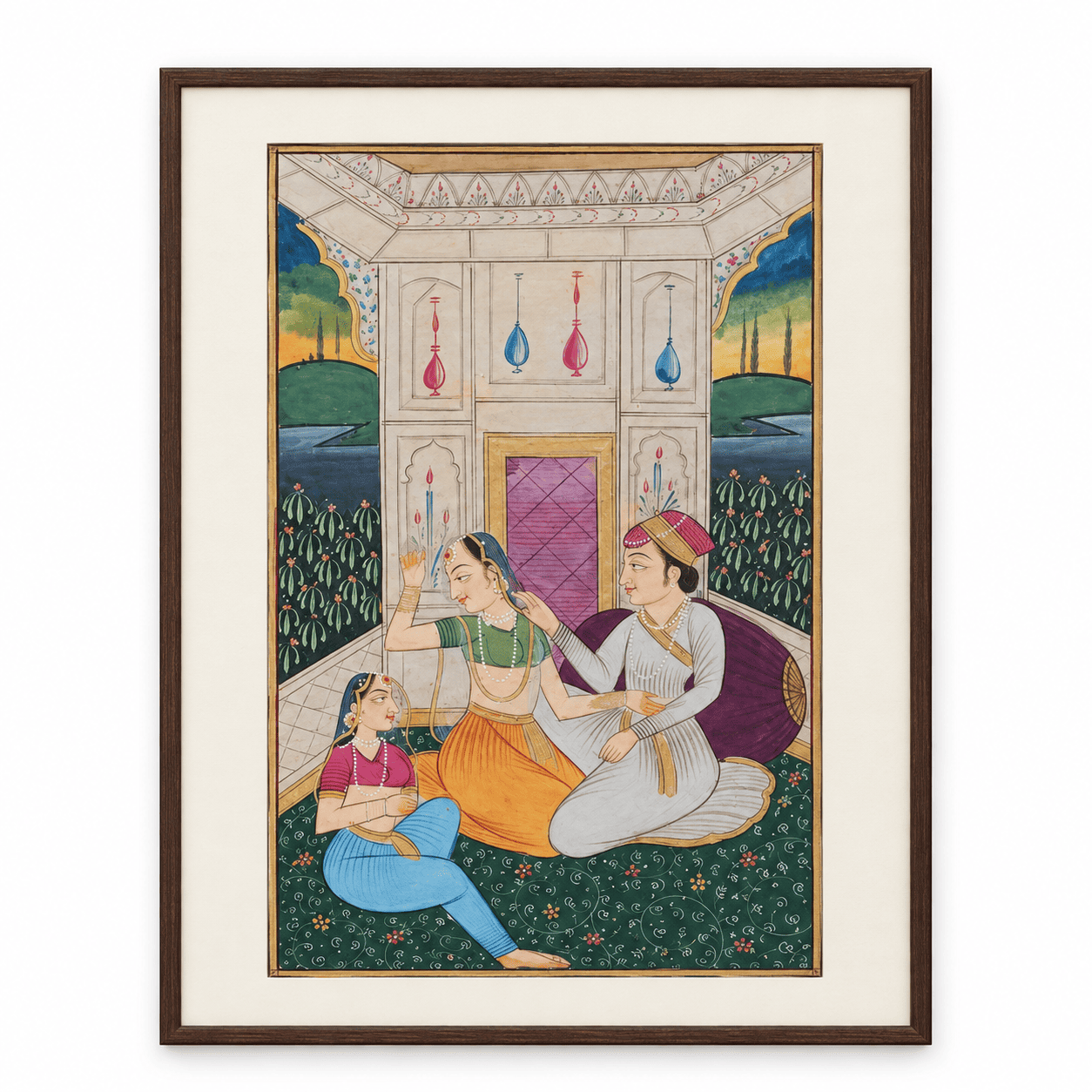 Mughal Love Scene Painting | Handmade Miniature Art on Old Paper