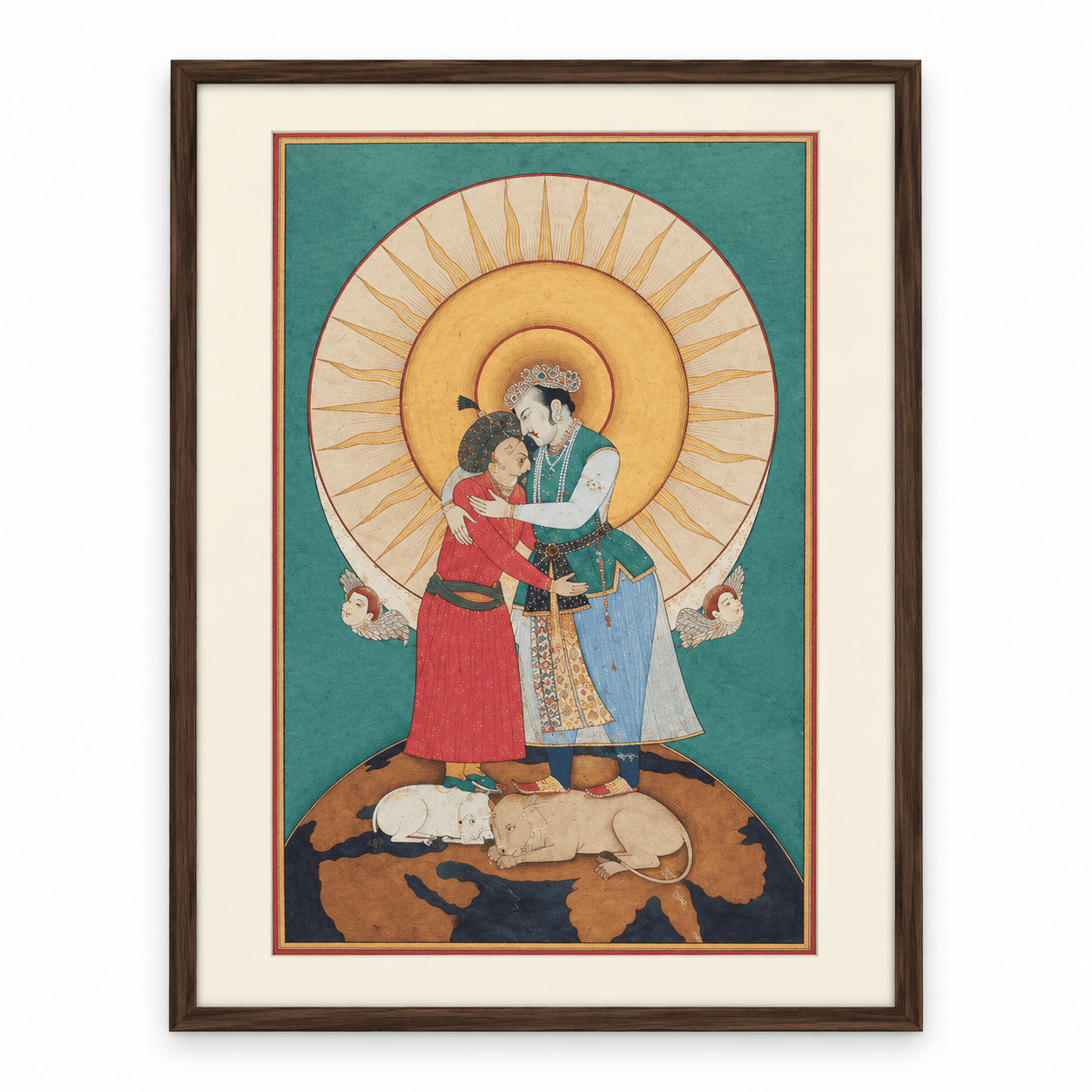 Jahangir Embracing Shah Abbas Painting | Handmade Mughal Miniature Reproduction