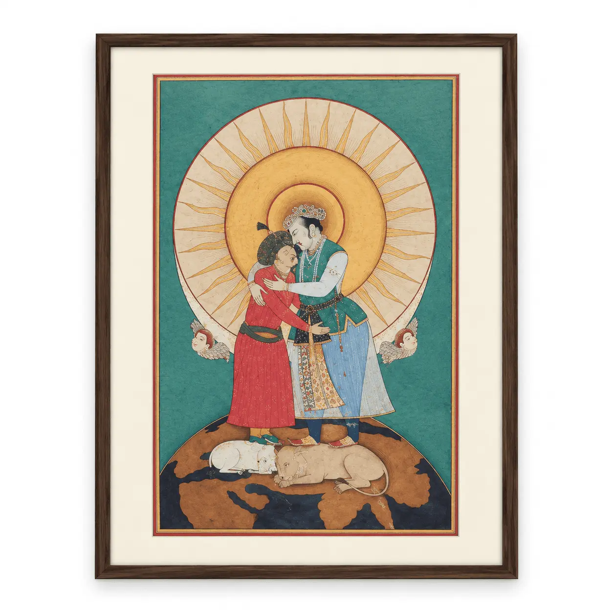 Jahangir Embracing Shah Abbas Painting | Handmade Mughal Miniature Reproduction