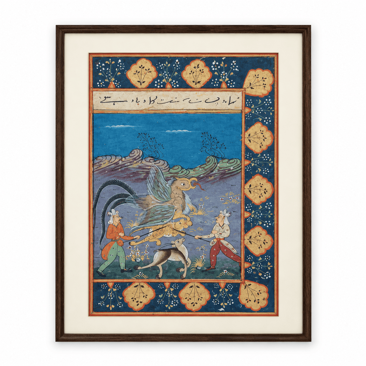 Persian Mythical Bird Hunt Painting | Handmade Simurgh-Style Miniature