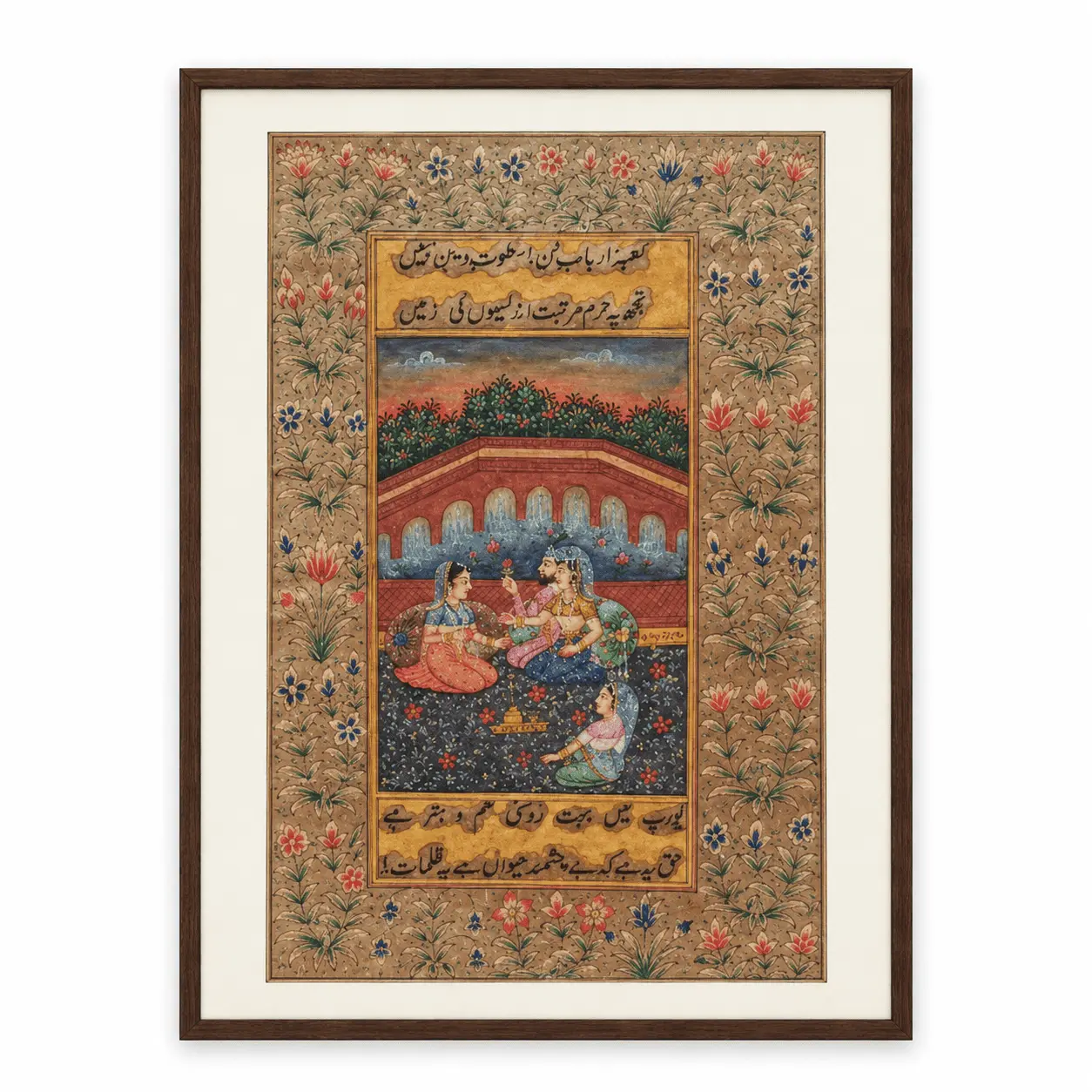 Mughal Emperor & Empress Harem Painting | Handmade Terrace Scene