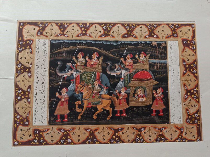 Mughal Royal Procession Painting | Elephants & Palanquin — Handmade - view 2