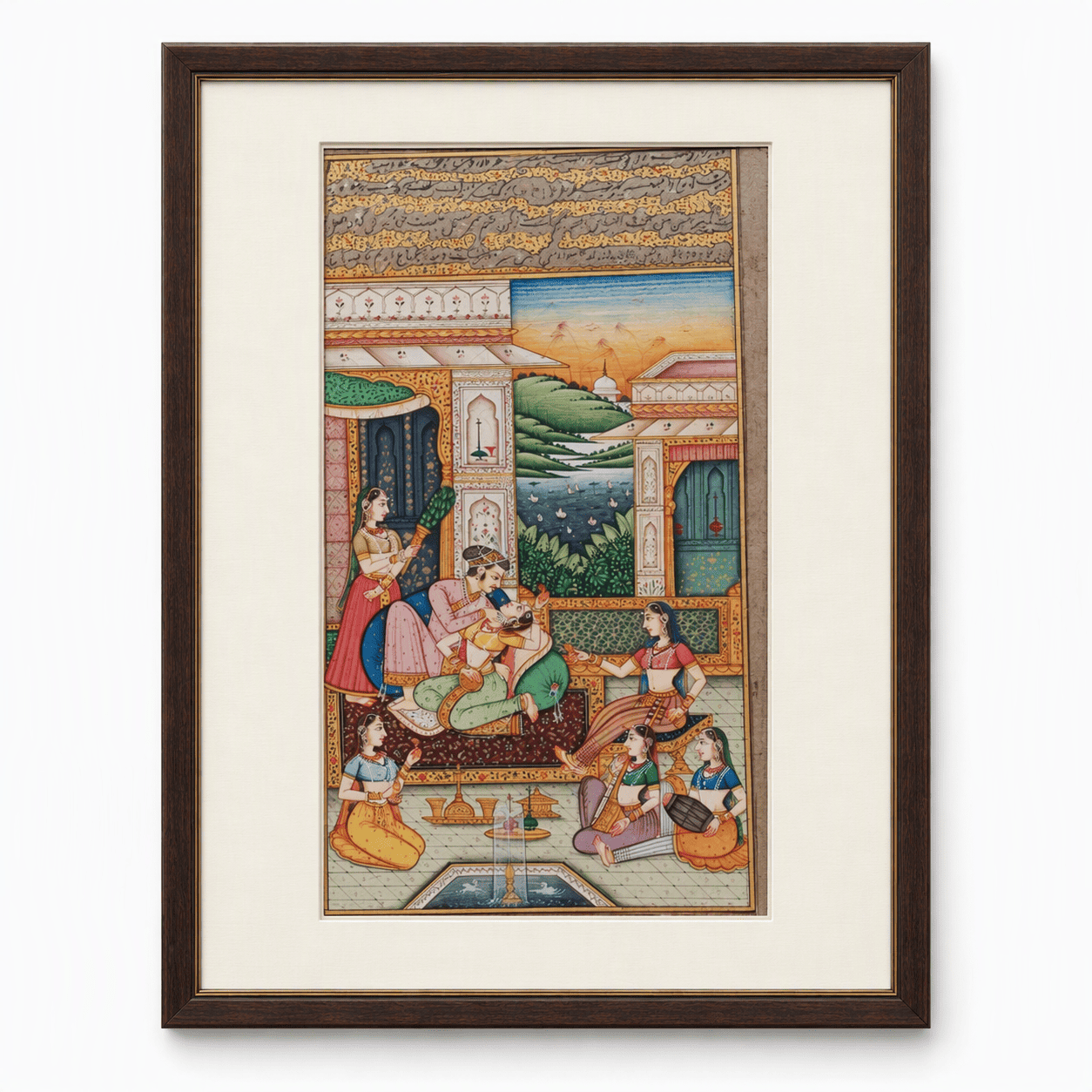 Mughal Grand Harem Garden Pavilion Painting | Handmade Miniature with Musicians