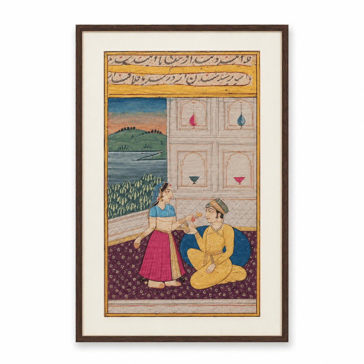 Mughal Nobleman & Lady Sharing Wine | Handmade Terrace Painting