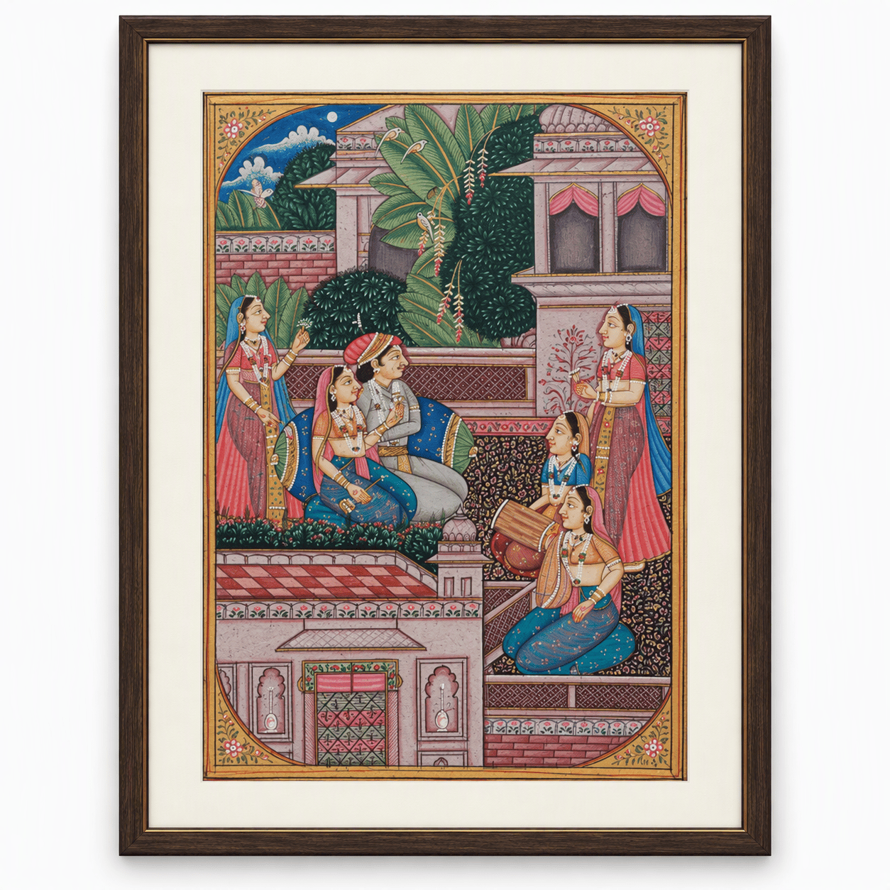 Mughal Miniature Painting | Prince with Musicians on a Terrace — Handmade