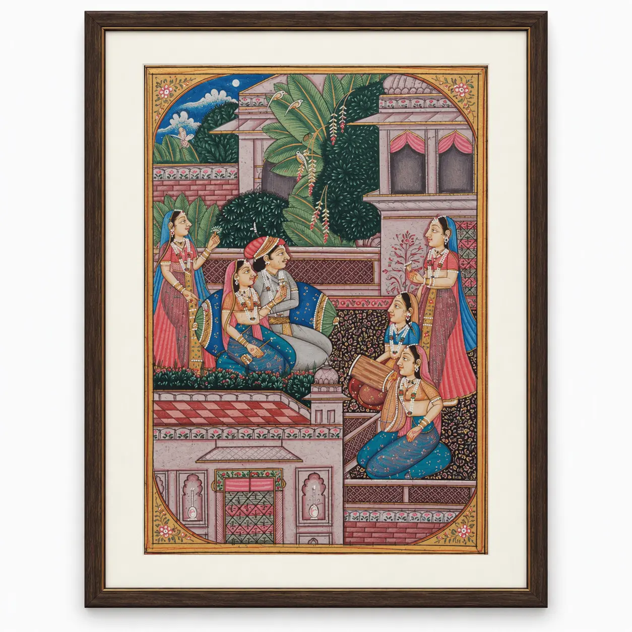 Mughal Miniature Painting | Prince with Musicians on a Terrace — Handmade