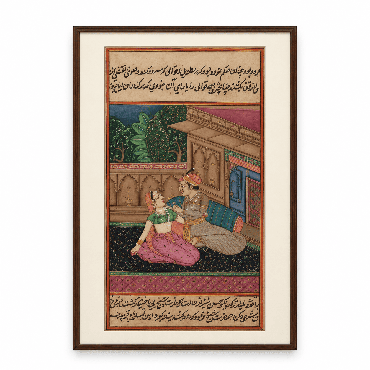 Mughal Harem Terrace Painting | Handmade Royal Couple Miniature