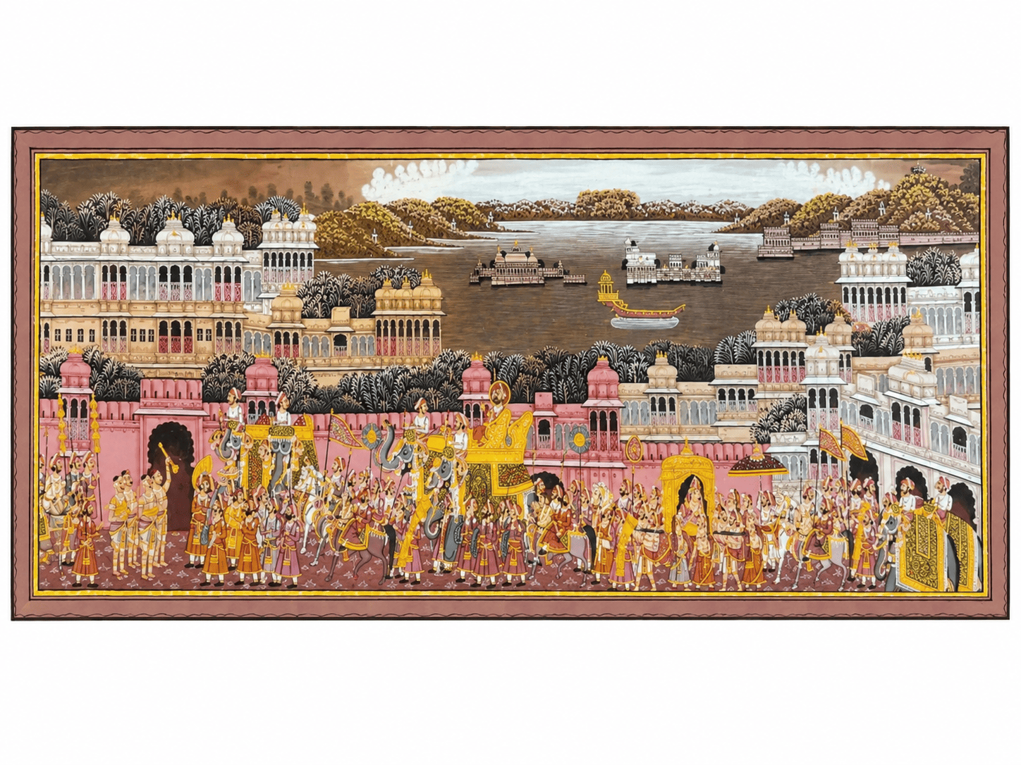 Udaipur Sepia Procession Painting — Handmade Vintage-Tone Silk Miniature