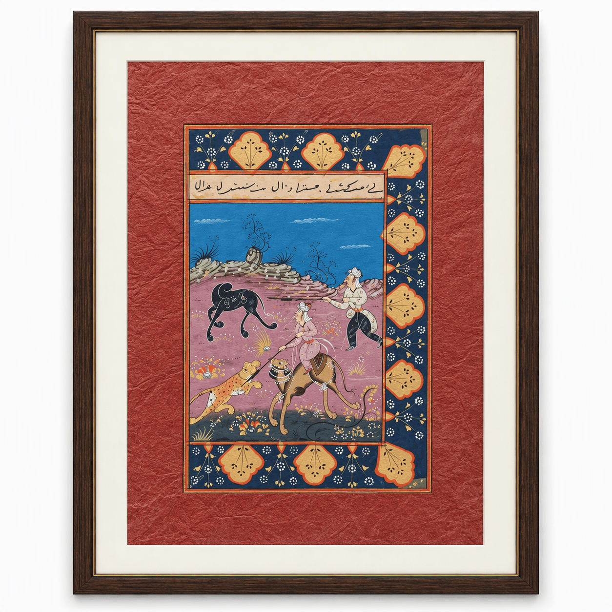 Mughal Hunting Scene Painting | Camel Rider with Hunting Cheetah — Handmade