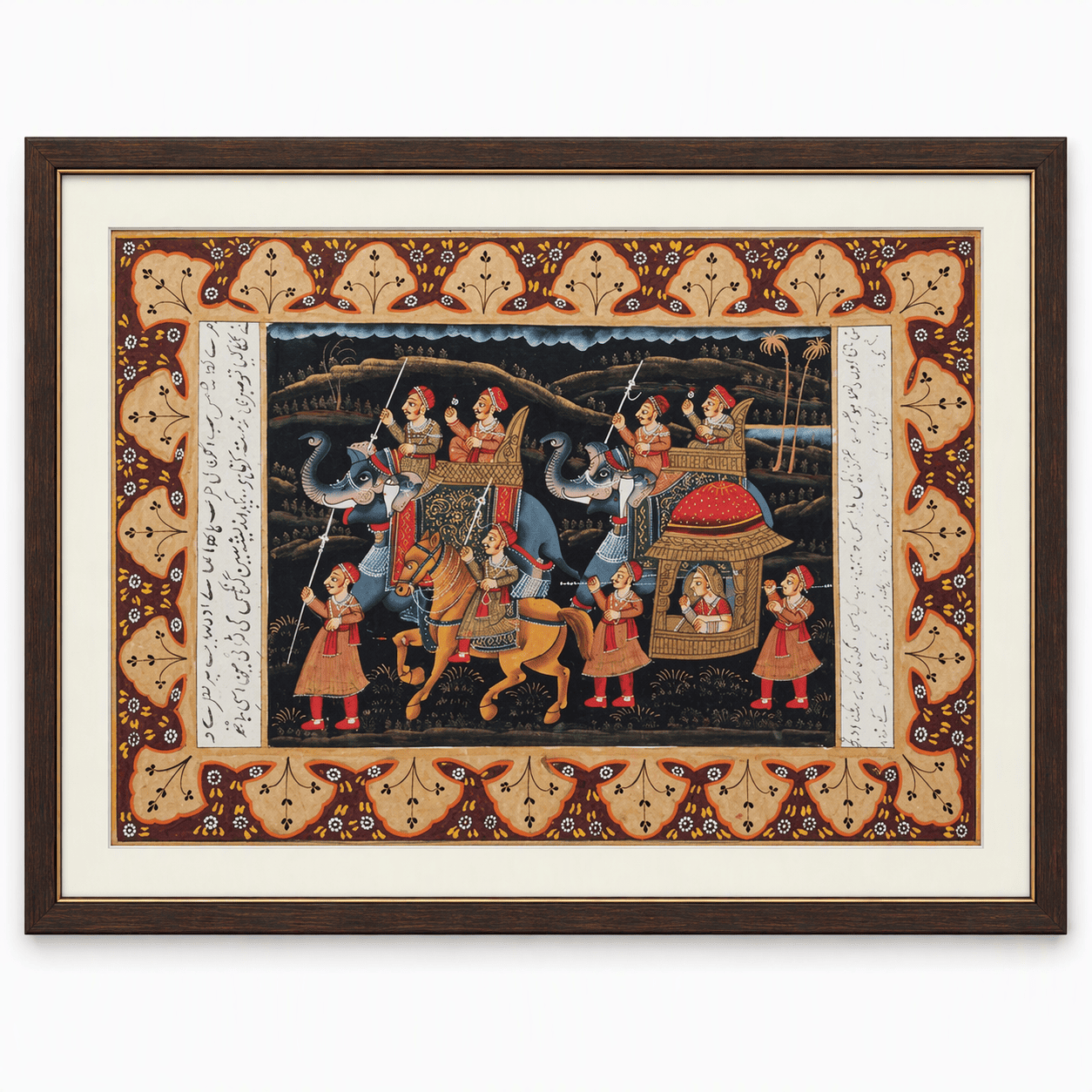 Mughal Royal Procession Painting | Elephants & Palanquin — Handmade