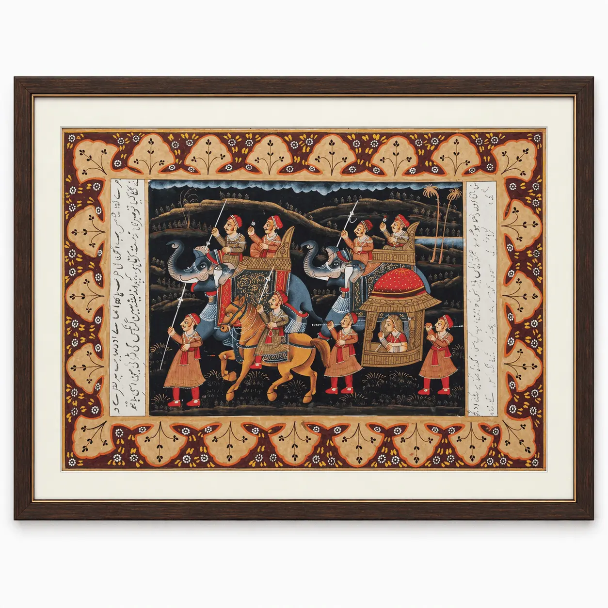 Mughal Royal Procession Painting | Elephants & Palanquin — Handmade
