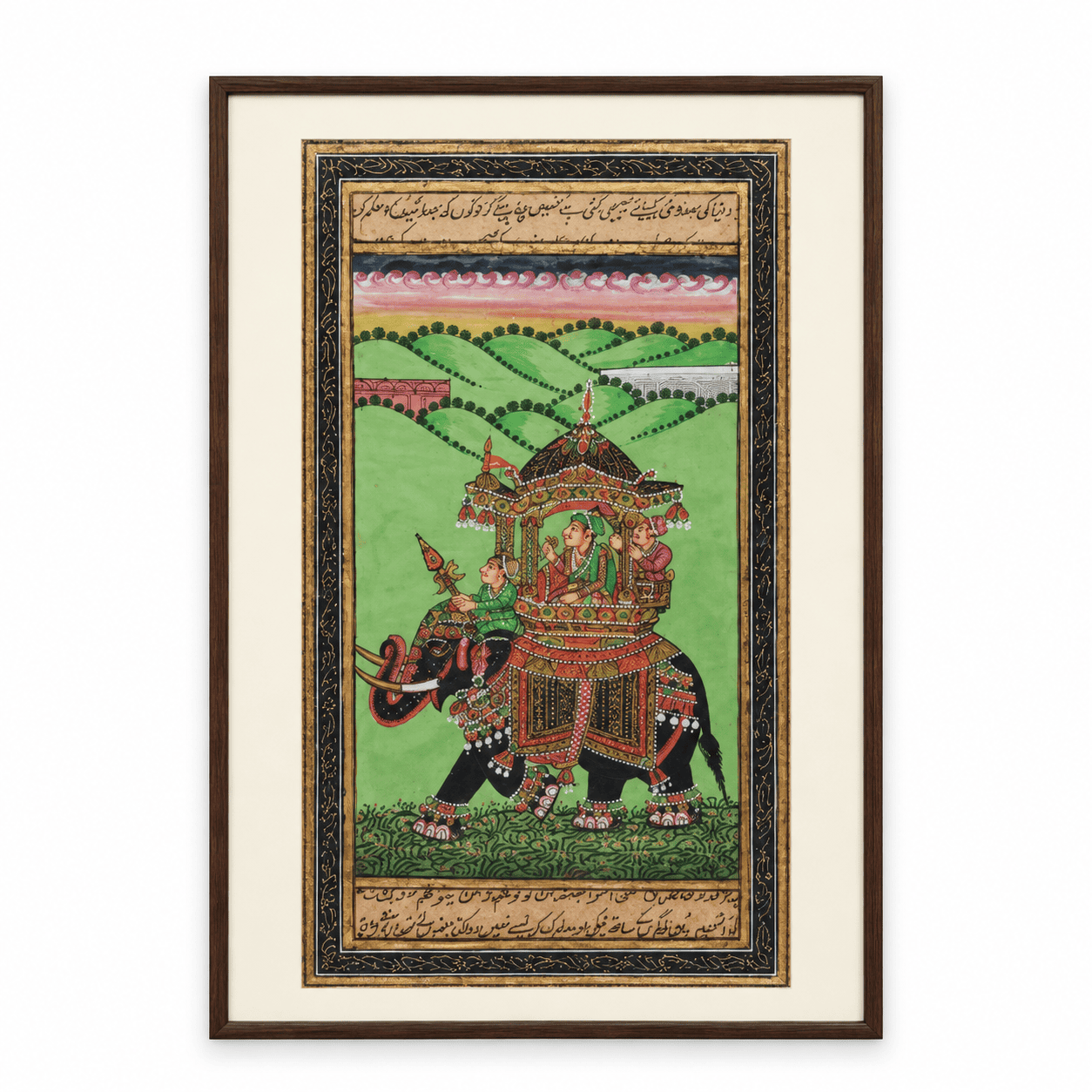 Mughal King on Elephant Painting | Handmade Domed Howdah Miniature