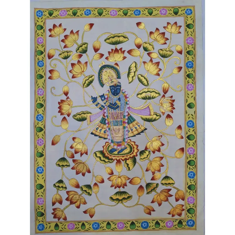 Shrinathji with Lotus Motif Pichwai Painting | Handmade Nathdwara Art