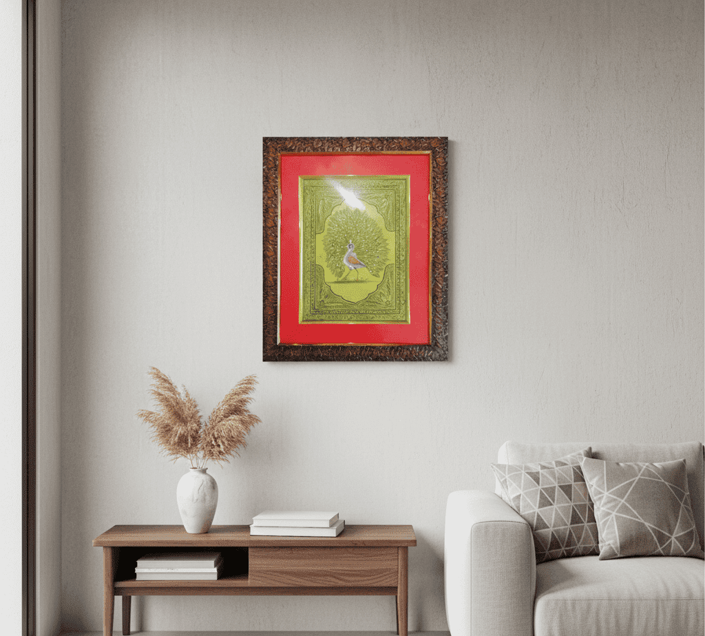 Handmade Peacock Miniature Art – Traditional Rajasthan Miniature Painting