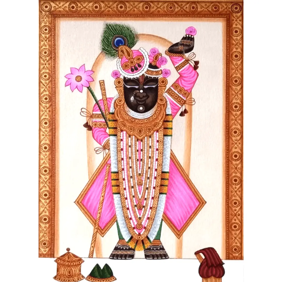 Shrinathji Painting with Peacock Feather Crown – Handmade Paper Art