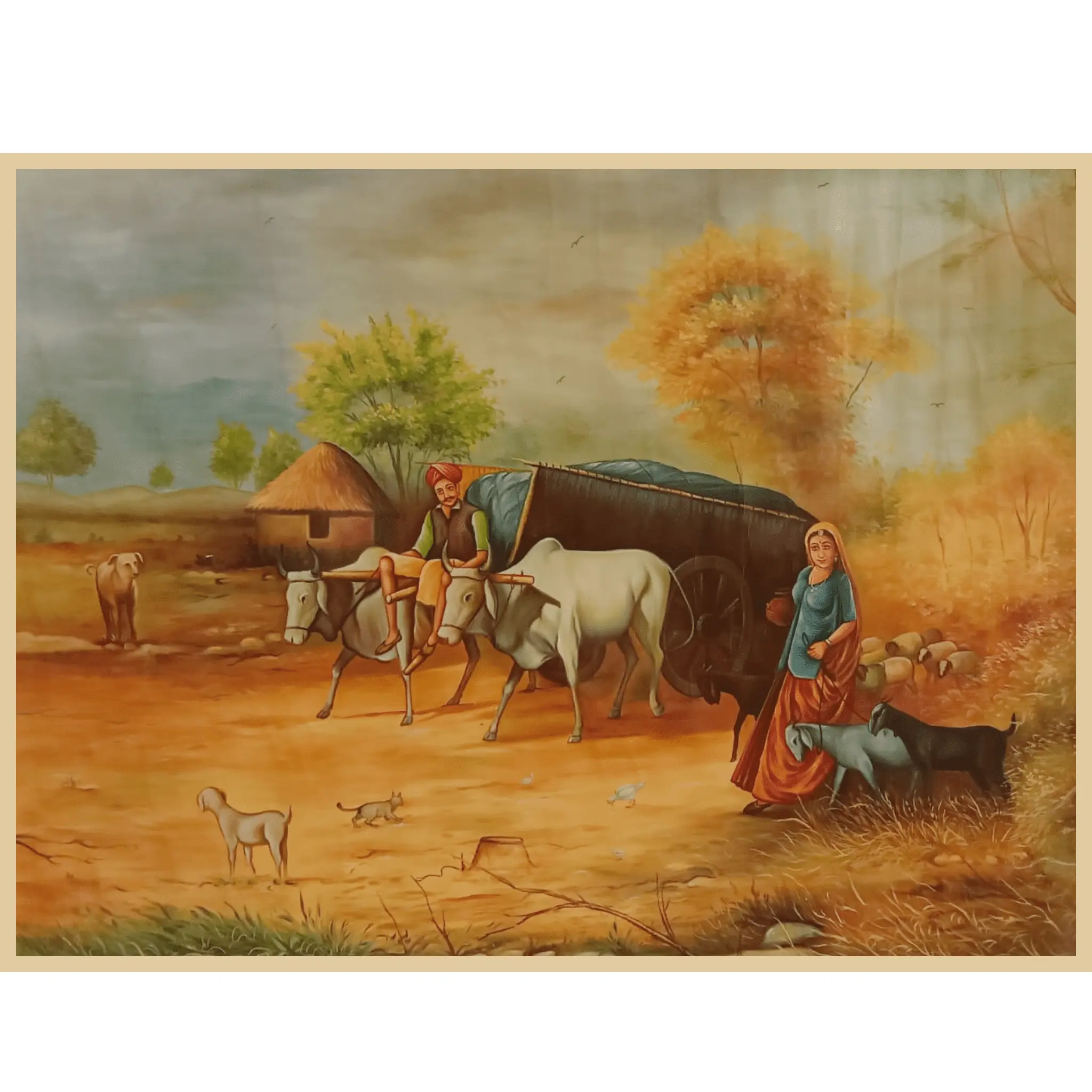 Village Life – Ox Cart & Herding Scene