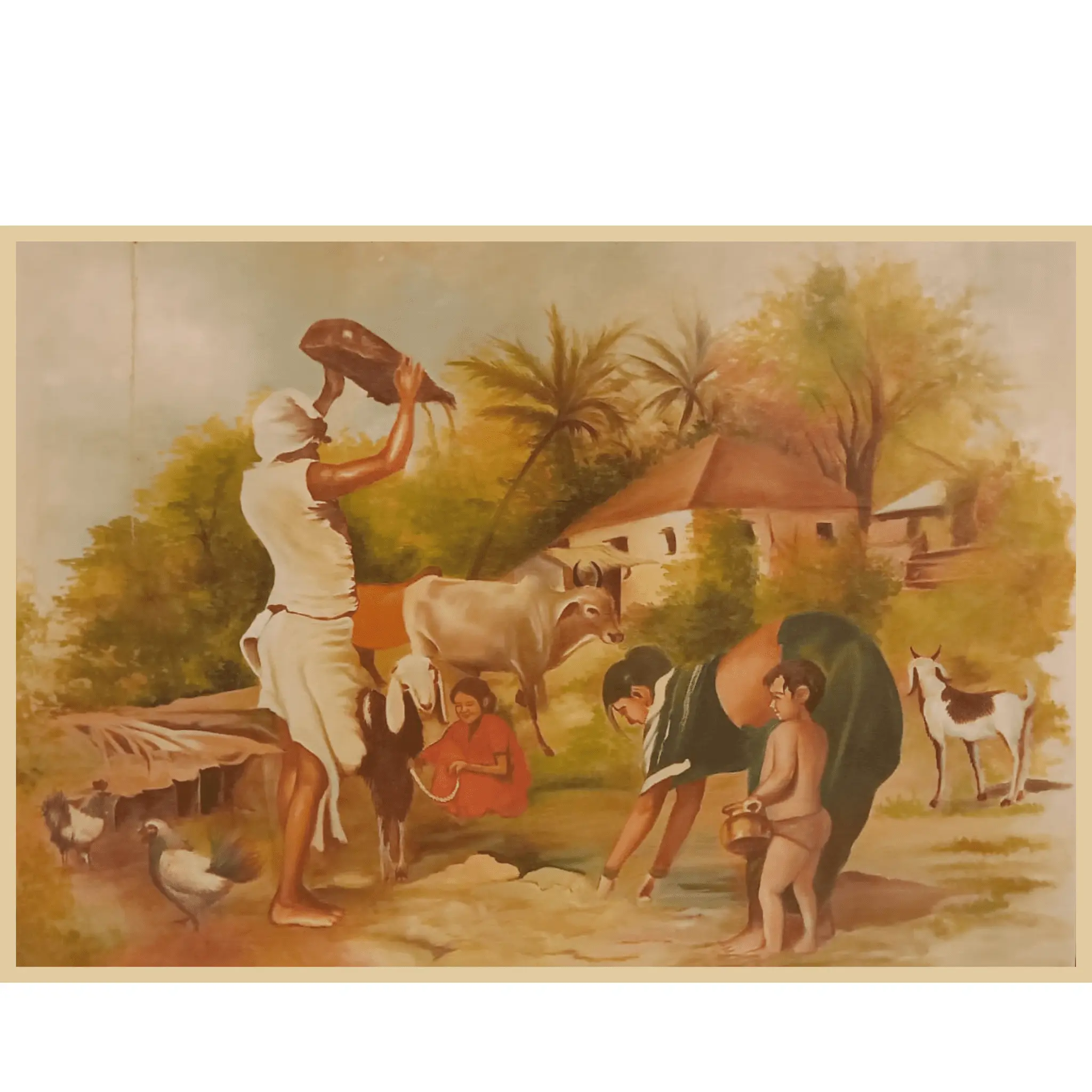 Indian Village Life – Handmade Oil Painting on Canvas