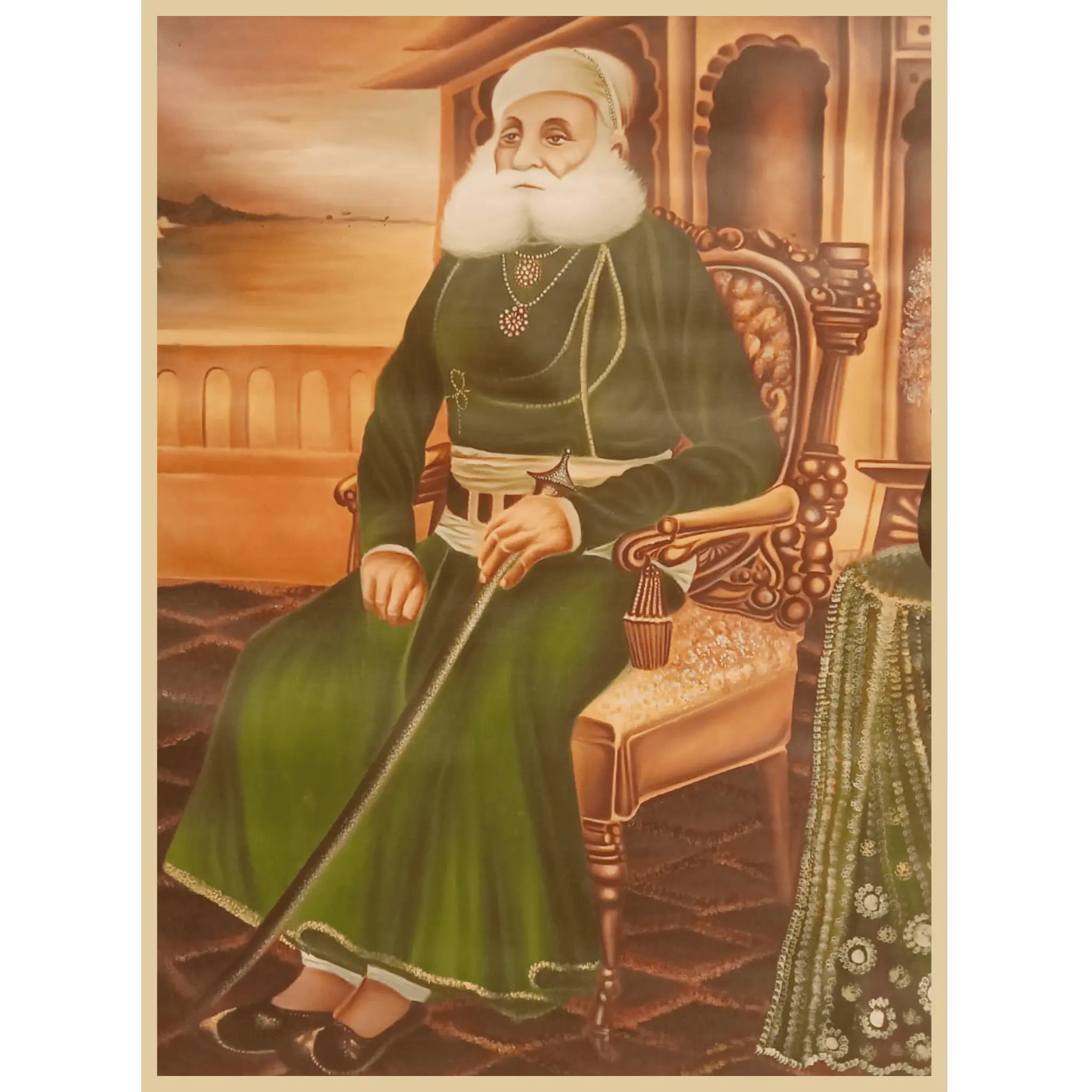 Maharaja Portrait – Elderly King on Throne Oil Painting