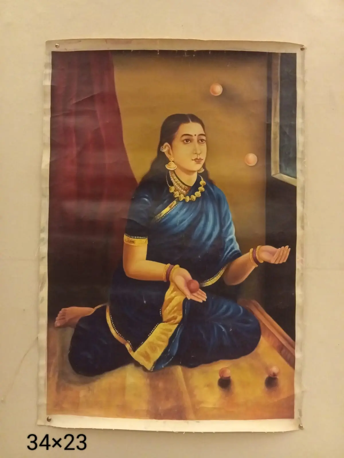 Indian Woman Seated Portrait – Traditional Oil Painting