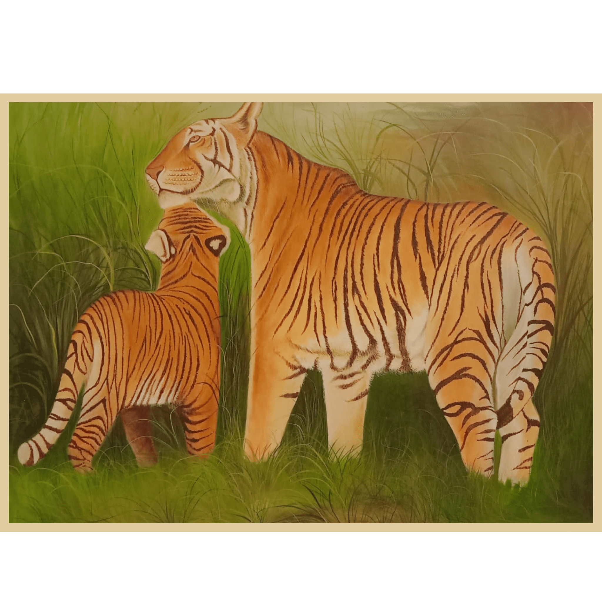 Tiger with Cub – Handmade Wildlife Oil Painting on Canvas