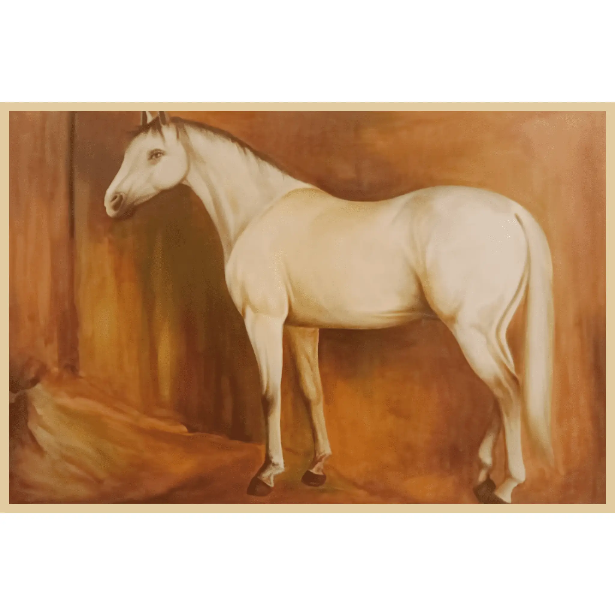 Standing Horse Oil Painting – Elegant Stable Portrait