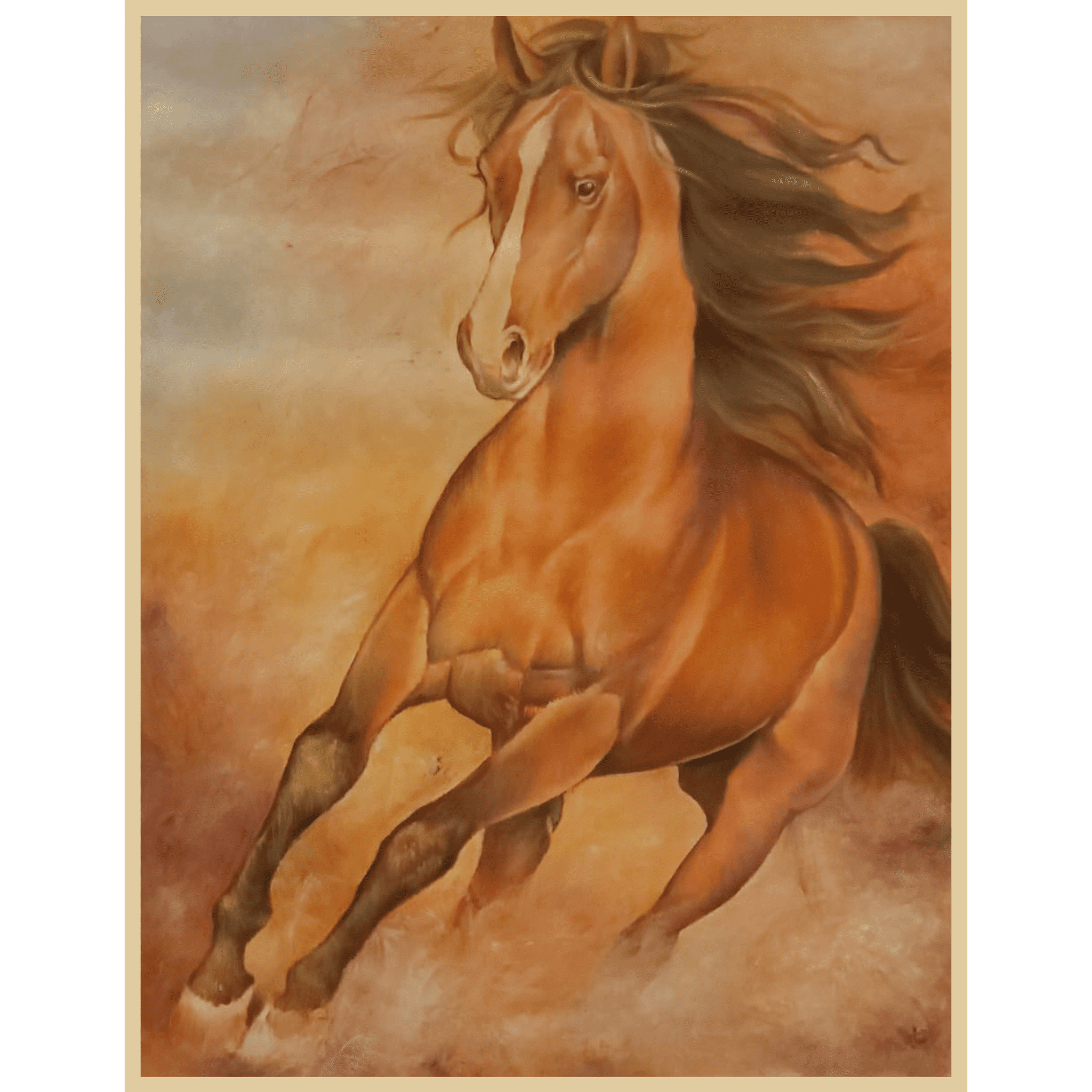 Dynamic Horse Oil Painting – Handmade Running Horse Painting