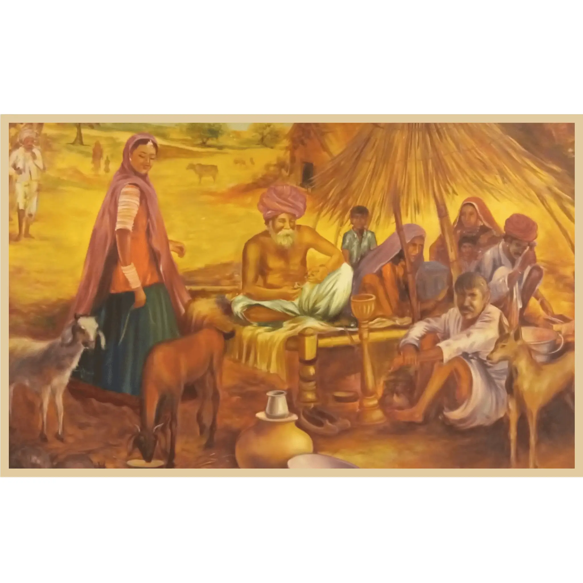 Village Life Oil Painting – Handmade Rural Artwork
