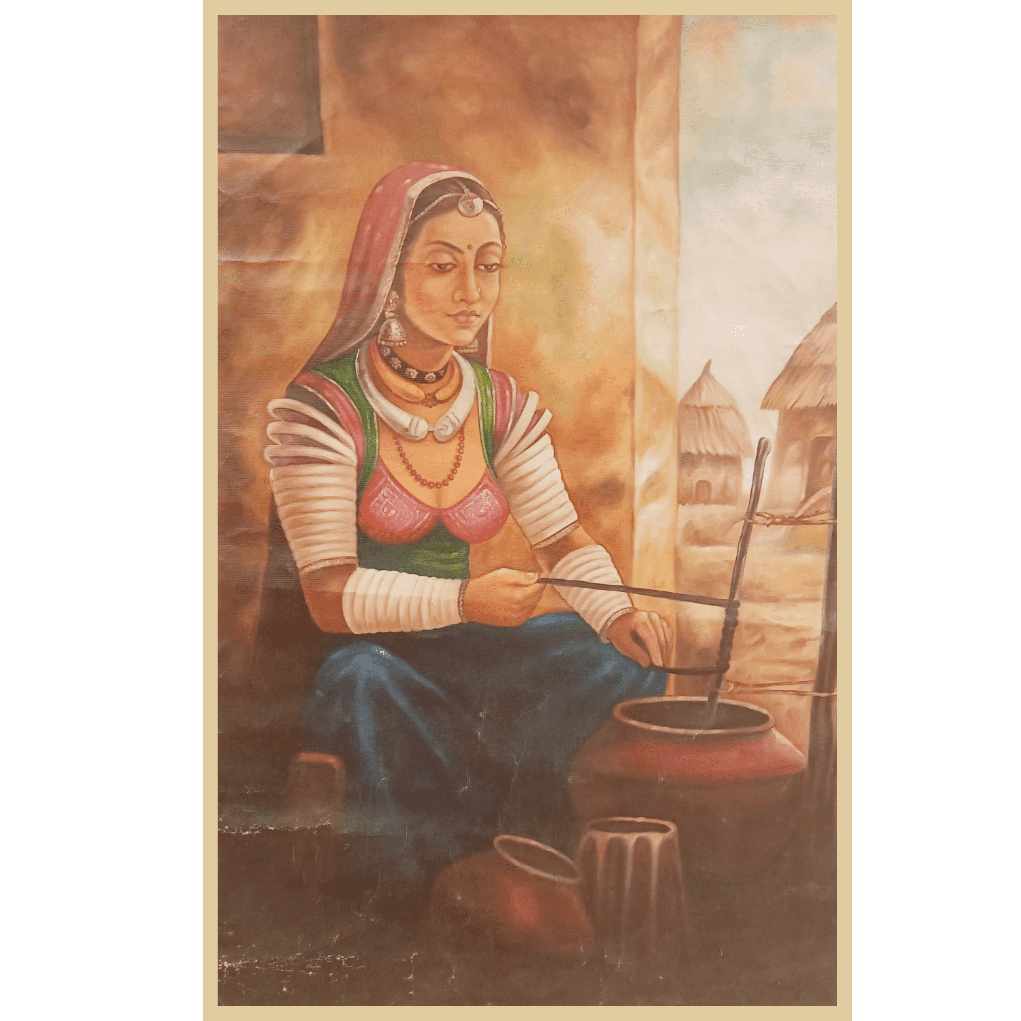 Oil Painting – Handmade Village Woman Artwork
