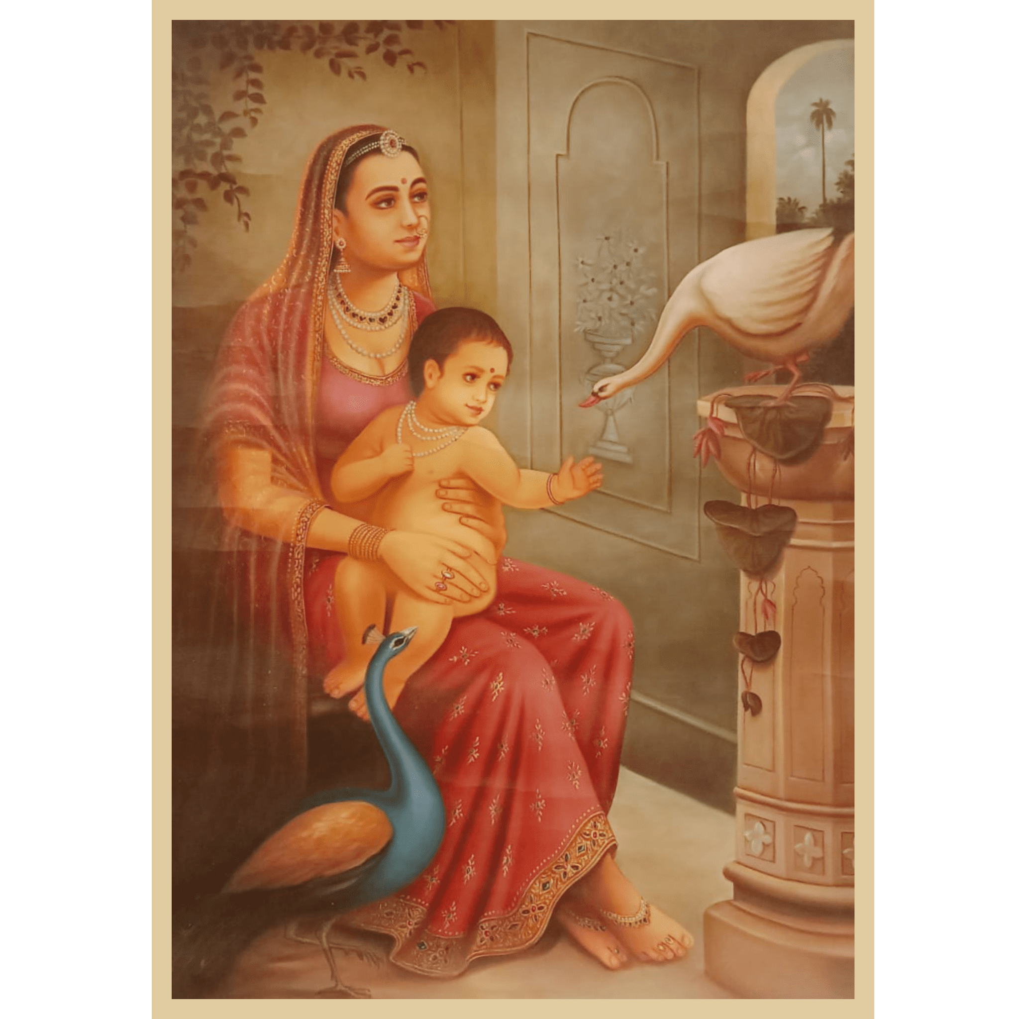 Mother and Child Oil Painting – Traditional Indian Art Symbolizing Love, Care & Harmony
