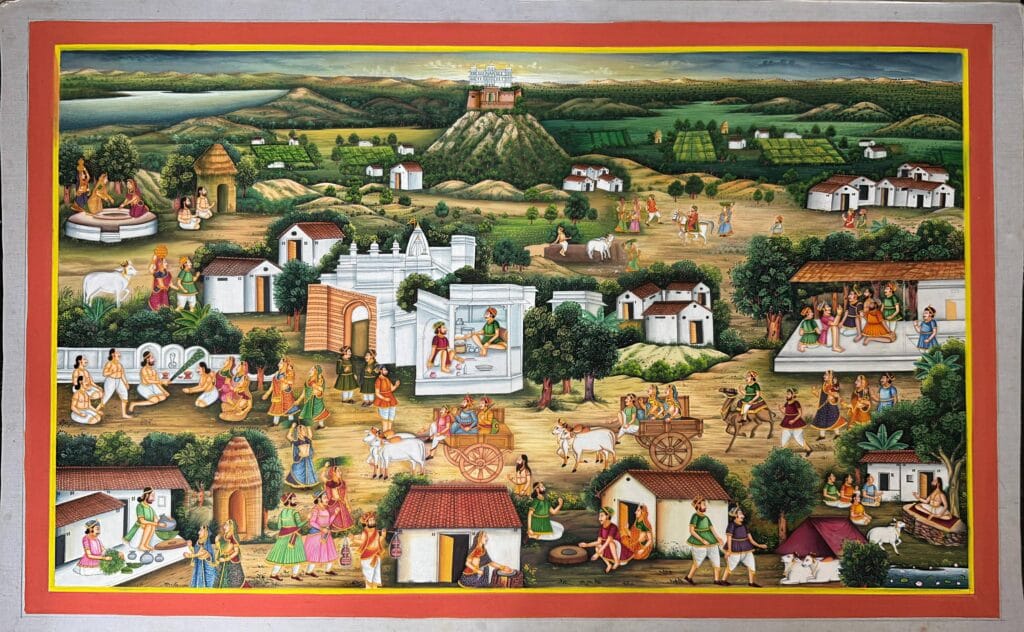 Rajasthani Village Life Scene – Handmade Miniature Painting