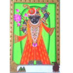 Gold Leaf Shrinathji Painting in Orange Robe with Lotus and 24K Detailing