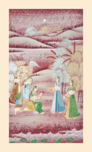 Radha Krishna with Gopis Pichwai Painting on cloth – Handmade Rajasthani art
