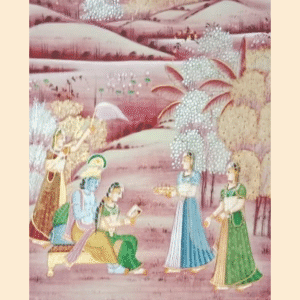 Radha Krishna with Gopis Pichwai Painting on cloth – Handmade Rajasthani art