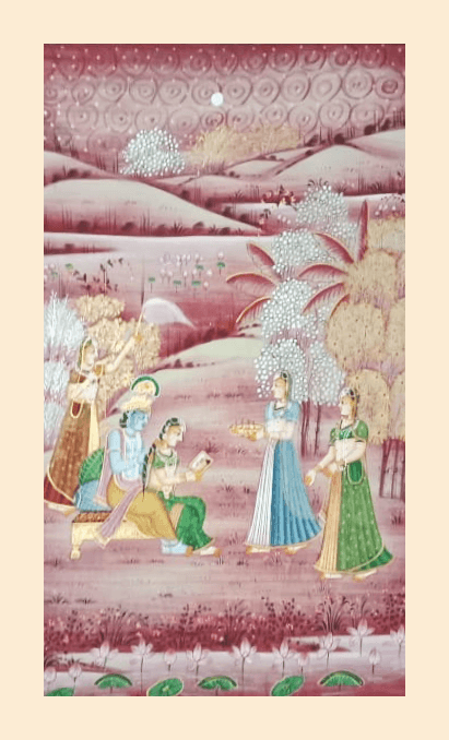 Radha Krishna with Gopis Pichwai Painting on cloth – Handmade Rajasthani art