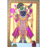 Shrinathji Pichwai Painting with Lotus Flower – Purple Robe and Gold Leaf Art