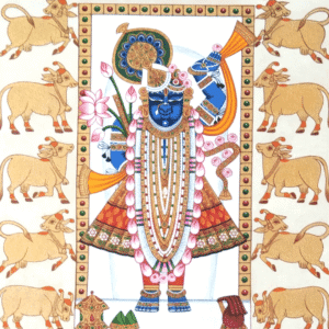 Shrinathji Painting with Cows in Traditional Pichwai Style on Handmade Paper