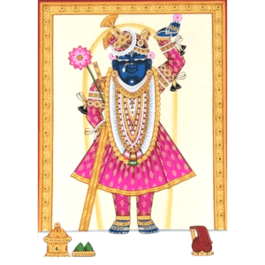 Hand-painted Shrinathji painting in pink attire on paper – RUPASYA
