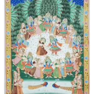 Handmade Pichwai Painting of Raas Leela with Gopis under moonlight – Nathdwara traditional art