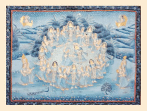 Blue-tone Pichwai Painting of Raas Leela with Krishna and Gopis – Nathdwara traditional art