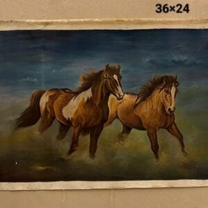 Handmade running horses miniature art painting on canvas, 36×24 inch, unframed.