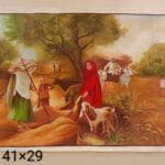 Handmade Indian village harvest miniature art painting on canvas, 41×29 inch, unframed.