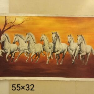 Beautiful seven running horses miniature art painting handmade on canvas, 55×32 inch