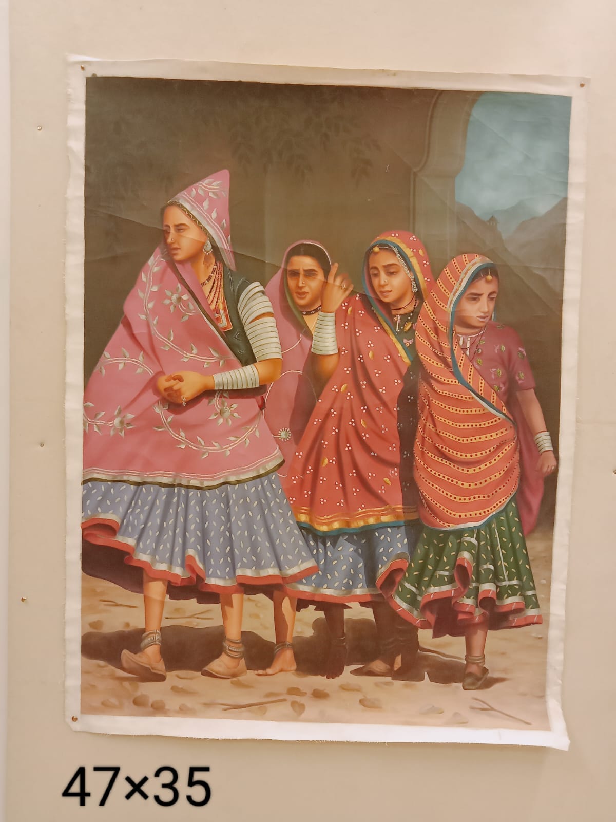Miniature Art Painting of three women in traditional attire