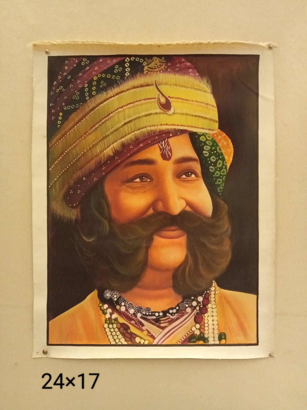 Beautiful royal Rajasthani king portrait painting handmade on canvas, 24×17 inch