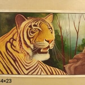Tiger in Forest Handmade Miniature Art Painting 34 × 23 inch